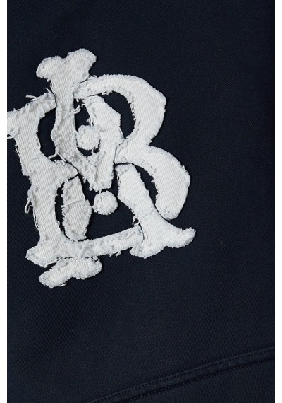About Blank Monogram Cut Off Hoodie Premium Kesik Form Erkek Hoodie Lacivert