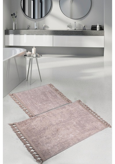 Nova Kahve 60x100 + 50x60 Cm 2'li Köşeli Ponpon Saçaklı Banyo Hal Çok Renkli