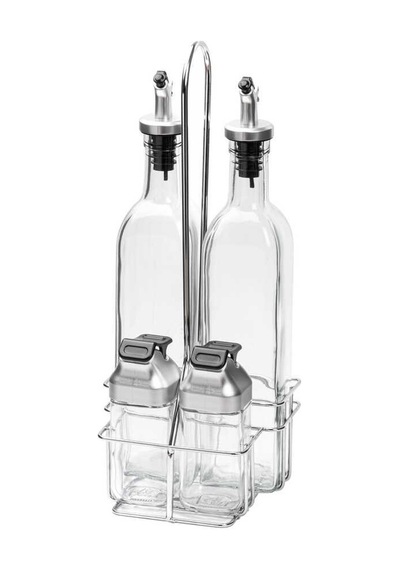 Tantitoni Metal Standlı 4lü Cam Sosluk Seti - Koruma Kapaklı 500ml/100ml Şeffaf