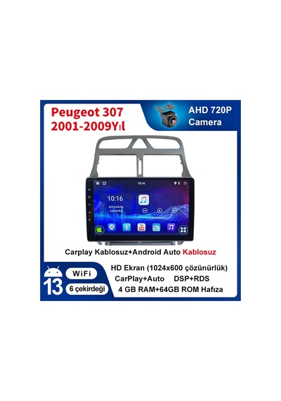 Peugeot 307 2001-2009yıl Carplay 9inç 4/64gb Multimedya