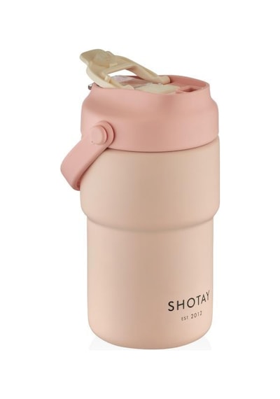 Shotay Askılı Mug Çelik Bardak 450ml Pastel Pembe Pembe