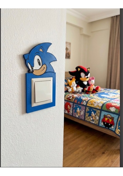 Sonic Anahtar & Priz Çerçevesi El Yapımı Işık Anahtarı Süsü Çocuk Odası Duvar Dekoru Dekoratif Hediye 001