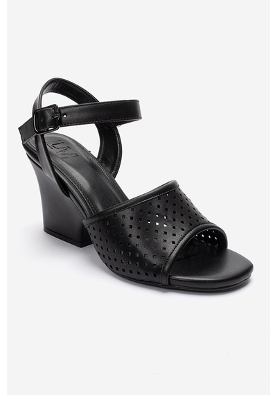 Luvishoes Hervon Siyah Cilt Kadın Dolgu Topuklu Ayakkabı