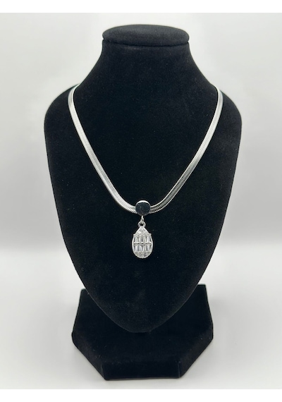 Arnes Jewelry Çelik İtalyan Ezmeli Zirkon Taşlı Damla Kolye Gümüş