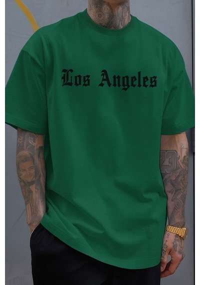 Los Anfgelesbaskılı Unisex Tshırt Q5 Yeşil