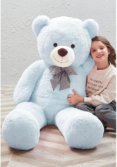 Papyonlu 180-190 Cm Dev Boy Sevimli Peluş Koca Ayı - Sevgiliye Eşe - Arkadaşa Özel Hediye Açık Mavi