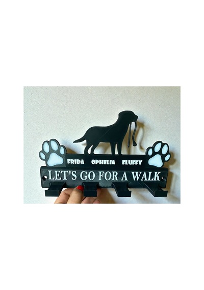 Kişiye Özel İsimli Köpek Tasması Askılığı Let S Go For A Walk 24x14x5 Cm Siyah