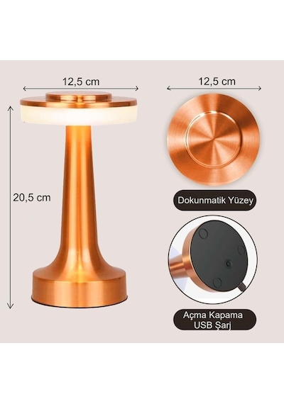Retro Şarjlı Dekoratif Dokunmatik Metal Masa Lambası 3 Renk Mod Dim Edilebilir Bej