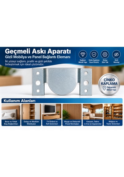 Car-fil Geçmeli Askı Aparatı 100 X 46 X 2 Mm Gizli Mobilya Ve Panel Bağlantı Elemanı Metalik Gri