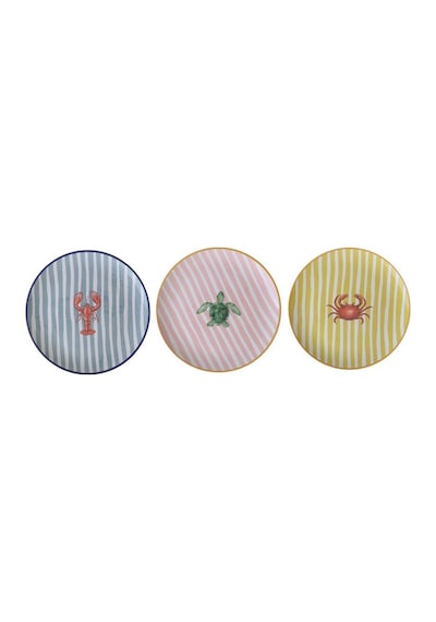 Keramika Marin Çizgili Pasta Tabak 21 Cm Altın - Beyaz