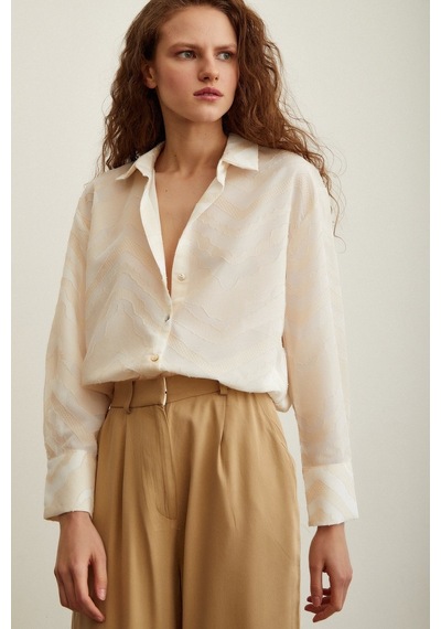 Never More Viskon Flamlı Gömlek Krem