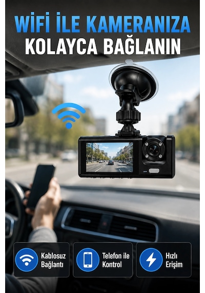 Çift Kameralı Wifi Araç Kamerası 170 Geniş Açı Full Hd Araç İçi Kayıt Sistemi