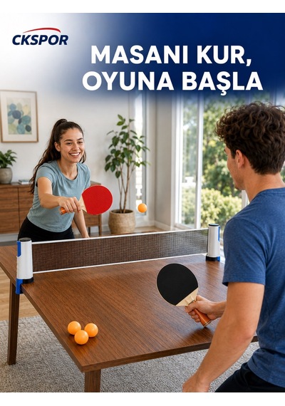 Ckspor Masa Tenisi Seti 2 Raket 4 Top Ve Portatif File Pinpon Oyun Seti