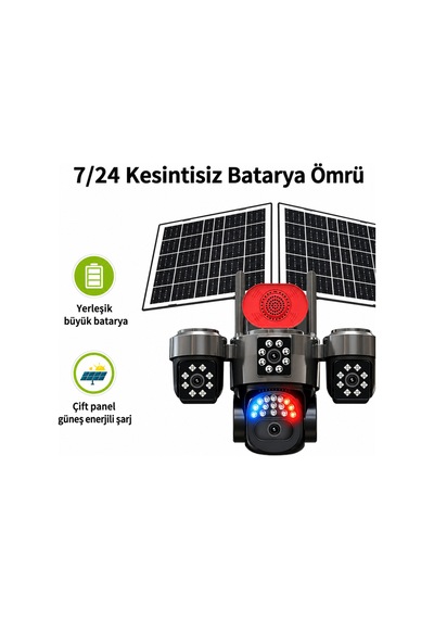 20mp 4 Kameralı 4g Solar Güvenlik Kamerası 360 Görüş, 12x Zoom, Gece Görüşü, Çift Solar Panel, Siren, Sesli Konuşma, Sım Kartlı, Aov Akıllı Kamera