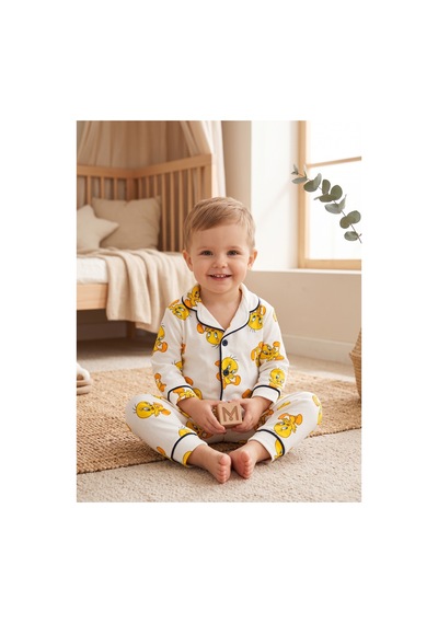 Deniva Kids Tweety Desenli Unisex Bebek Pijama Takımı Beyaz
