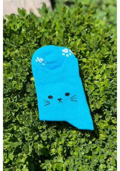Lousocks Unisex Sevimli Kedi Kulaklı Pati Desenli Soket Çorap Turkuaz