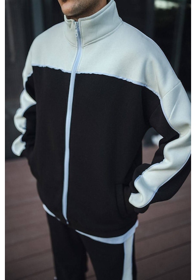 Lulikwear Fermuarlı Kapüşonlu Oversize Pamuklu Sweatshirt Takım Siyah
