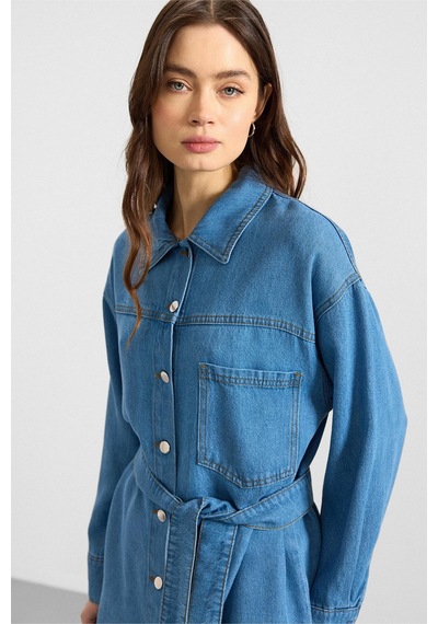 Olcay Metal Düğmeli Soft Denim Ceket Pantolon Mavi 9401-tk