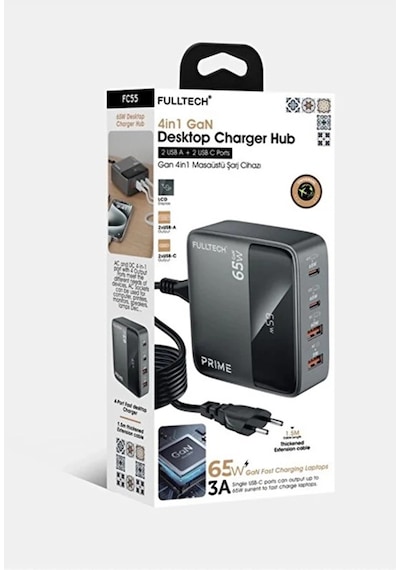 65w Masaüstü 4 Portlu Hızlı Şarj Cihazı İstasyonu 2xusb-a, 2xtype-c Giriş,1,5 Mt. Kablo Belirtilmemiş