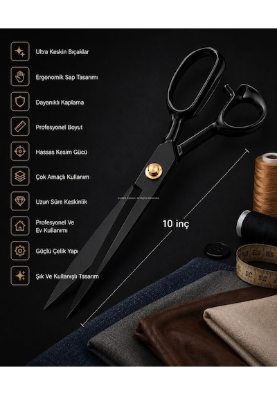 Profesyonel Terzi Makası, Ergonomik 4 Parmak Sap, Yüksek Mangan Çelik, Kumaş Makası, Ultra Keskin, Hassas Kesim, Darbeye Dayanıklı, Üst Kalite, Kaplamalı Dikiş Makası 10"