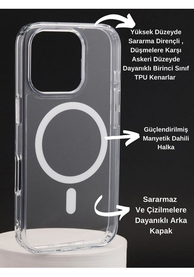 Apple Uyumlu iPhone 16 Pro Şeffaf Kılıf Magsafe Özellikli Hybrid Kristal Kapak Şeffaf