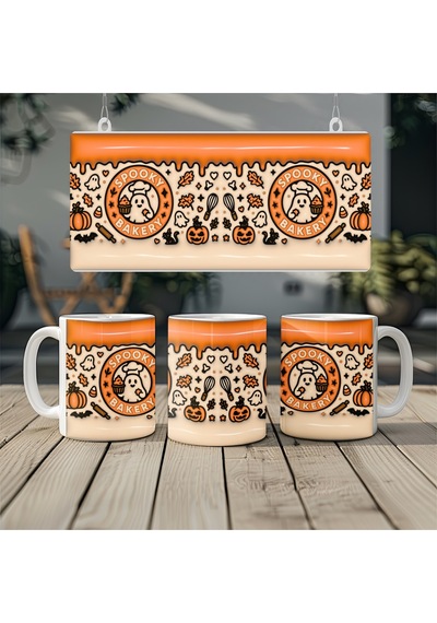 Spooky Bakery Halloween Kupa Hayalet Pastacı Temalı 3d Efektli - Kabartmasız Beyaz