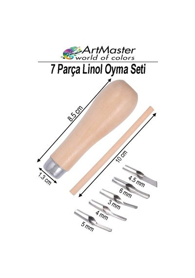 Linol Oyma Seti 7 Li 1 Paket Ahşap Saplı Linol Oyma Kesme Bıçak Seti 5 Bıçaklı 7 Parça Linolyum Baskı Ahşap Saplı