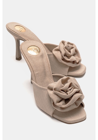 Luvishoes Jempy Bej Keten Çiçekli Kadın Topuklu Terlik Bej