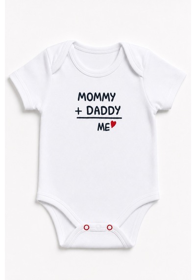 Babyhola Mommy Daddy Yarım Kol Çıtçıtlı Bebek Badi Takım 3686 Ekru