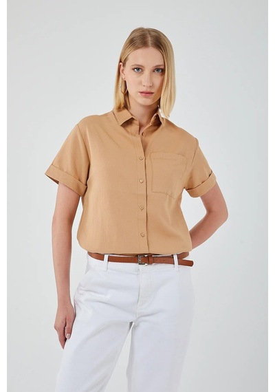 Ribana Classic Oxford Kısa Kollu Gömlek VİZON