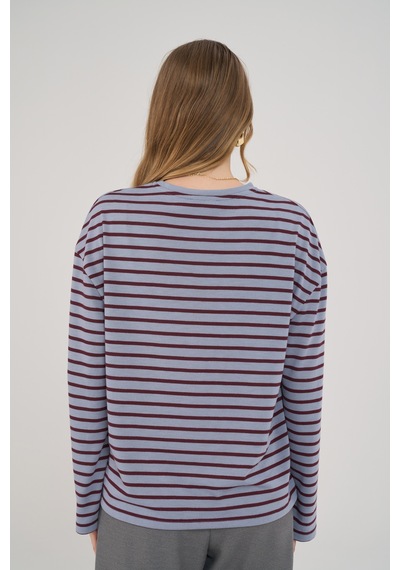 Mai Studios Mist Çizgili Basic Buz Mavi T-shirt