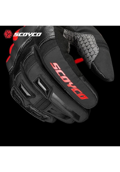 Ebakbak Motosiklet Eldiveni Deri Ve Cordura Reflektörlü Su Geçirmez Mebran Kışlık Motor Eldiveni Kırmızı