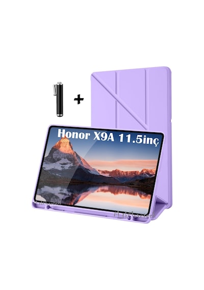 Honor Pad X9a 11.5inç Kılıf Kalem Bölmeli Üçgen Katlanabilir Standlı Yumuşak Silikon Kapak
