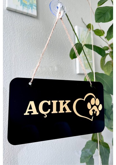 Pet Shoplar İçin Gold Tasarımlı Pleksi Kapı Tabelası Açık/kapalı