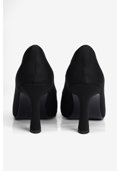 Mubiano Kadın Süet Topuklu Ayakkabı Kare Burun Stiletto Naya Siyah Siyah Süet