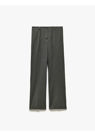 Koton Cepli Yüksek Bel Düz Bol Paça Kumaş Pantolon Gri 5sak40383pw Gri
