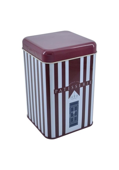 Patisserie Line Desenli Kare Metal Saklama Kabı 10.5 x 10.5 x 16 CM 1.7 L Çok Renkli