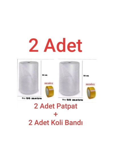 2 Adet Balonlu Naylon 50cmx50m + 2 Adet Koli Bandı Ambalaj Naylonu Patpat Pıtpıt Havalı Naylon