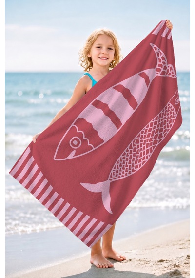 Balık Figürlü Marine Plaj Havlusu - Modern Akdeniz Pembe Mercan Hızlı Kuruyan Mikrofiber Havlu Örtü İnci Esinti