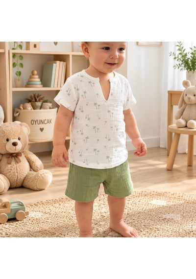 Candar Müslin Kumaş Bebek Takımı 1/4 Yaş Yeşil