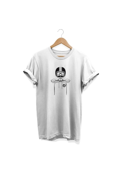 Kask Baskılı Beyaz T-shirt Beyaz