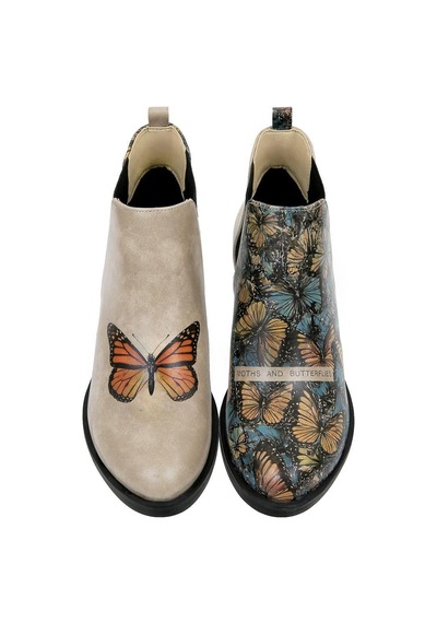 Kadın Vegan Deri Bej Bilekte Bot - Moths And Butterflies Tasarım Multicolor
