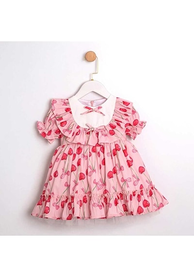 Sweet Cherry Kısa Kollu Kız Çocuk Elbise Pembe