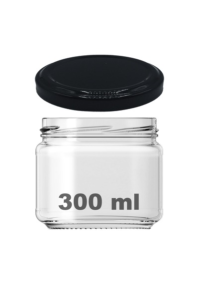 Afracam 300 ML Siyah Metal Kapaklı Şeffaf Cam Kavanoz