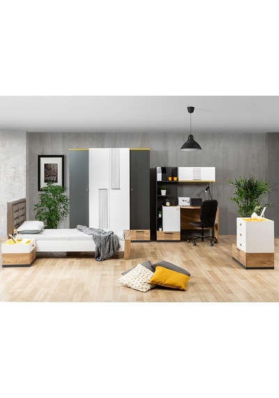 Relax Genç Odası, Dolap Karyola Komodin Şifonyer Çalışma Masası (441529156) Antrasit - Beyaz