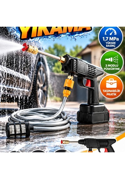 21v Akülü Yüksek Basınçlı Araç Yıkama Makinesi 1,7 Mpa 1500 Mah Şarjlı
