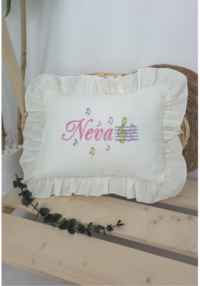 Gros Shop Müslin Yeni Doğan 4katlı Organik %100pamuk Kişiye Özgü Nakışlı Hastane Çıkış Seti Nota Model Ekru-1