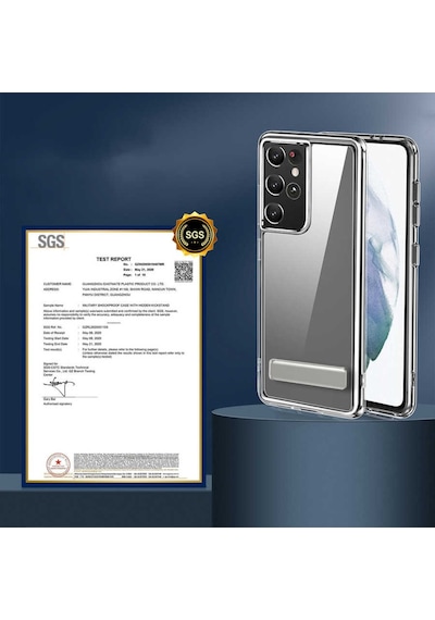 Galaxy S21 Ultra Kılıf Standlı Şeffaf Silikon Zore L-Stand Kılıf Renksiz