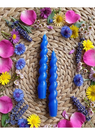 Mavi Renkli Spiral, Burgulu Pinterest Model Şamdan Mum 2' Li Set