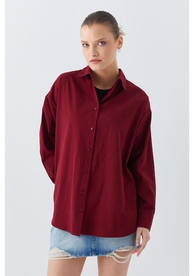 Mixray 4618 Kadın Arkası Robalı Basic Gömlek Bordo